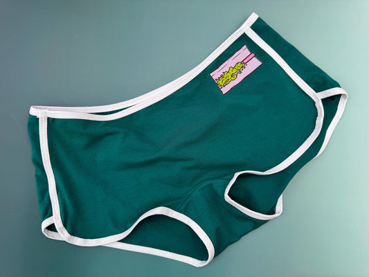 Blaze On Retro Panties – Green Boyshorts with Joint Graphic and Lyric Print