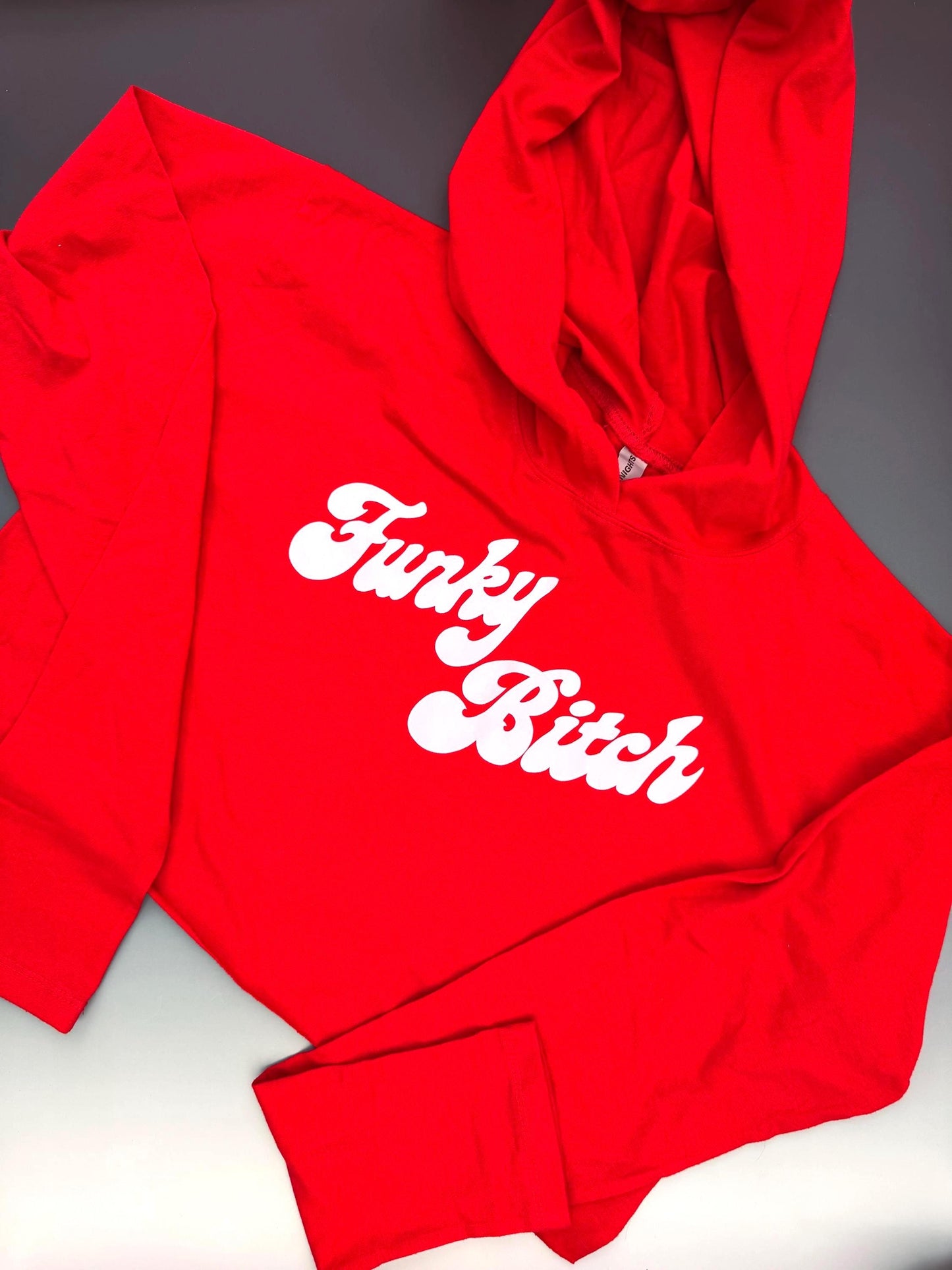 Funky Bitch Crop Hoodie & Shorts Set – Retro Red Two-Piece Festival Fit with Bold Graphic
