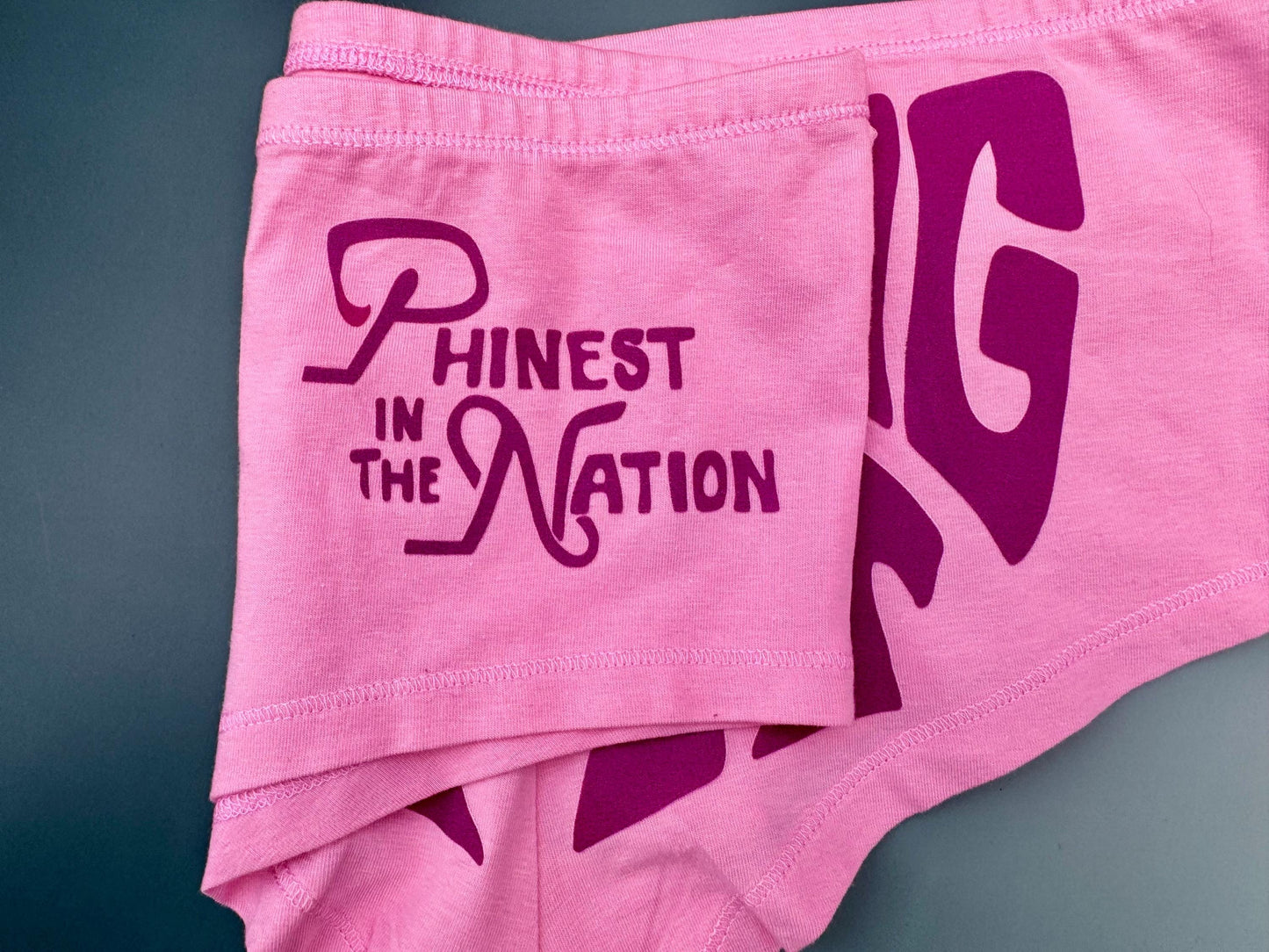 Bag It Tag It Panties – Pink Boyshorts with Hand-Drawn Lyric Graphic