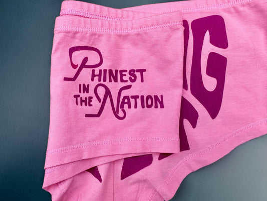 Bag It Tag It Panties – Pink Boyshorts with Hand-Drawn Lyric Graphic