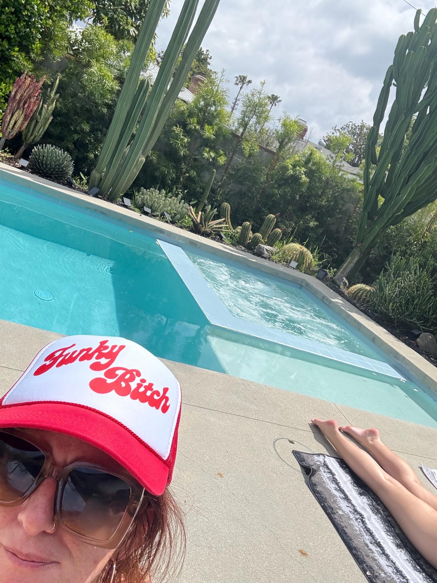 Funky Bitch Trucker Hat – Red and White Foam Cap with Hand-Drawn Lyric Graphic