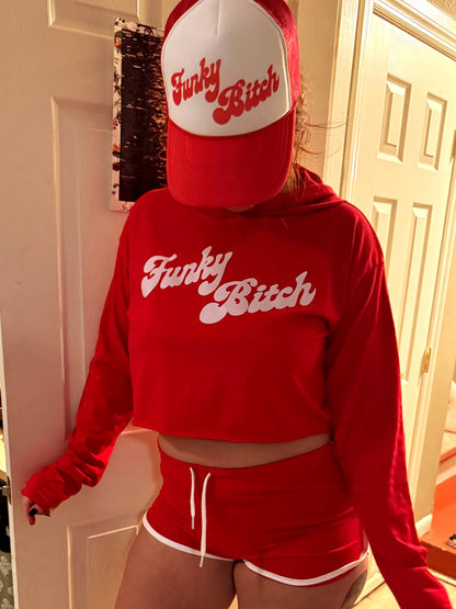 Funky Bitch Trucker Hat – Red and White Foam Cap with Hand-Drawn Lyric Graphic