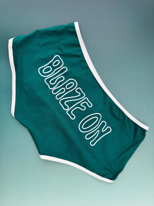 Blaze On Retro Panties – Green Boyshorts with Joint Graphic and Lyric Print