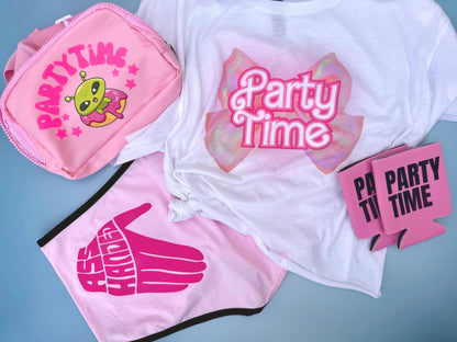 Barbie Party Time White Crop Top | Phish Pham Festival Apparel | Jam Band Merch | Retro Concert Style | Lot Fashion